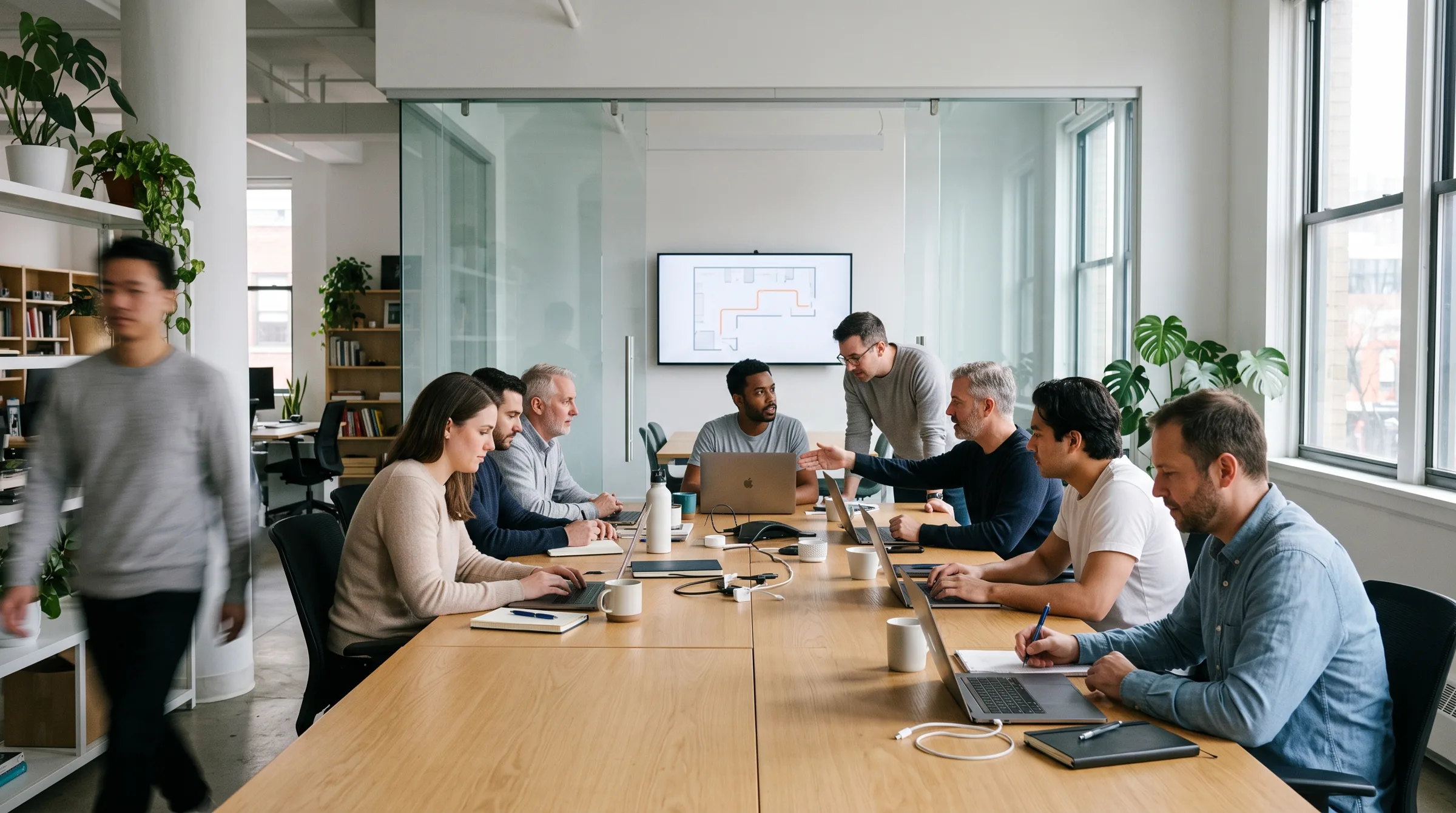 The RouteMe team working together in the office
