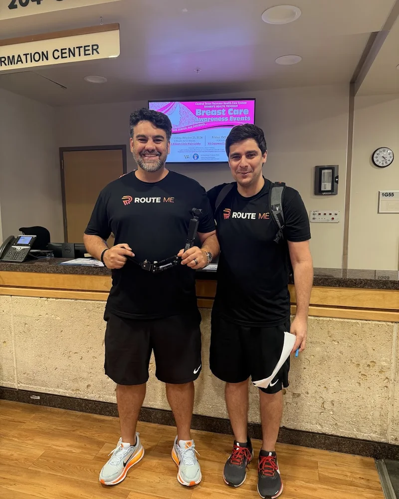 Dimas and Hassan filming routes at the Central Texas VA