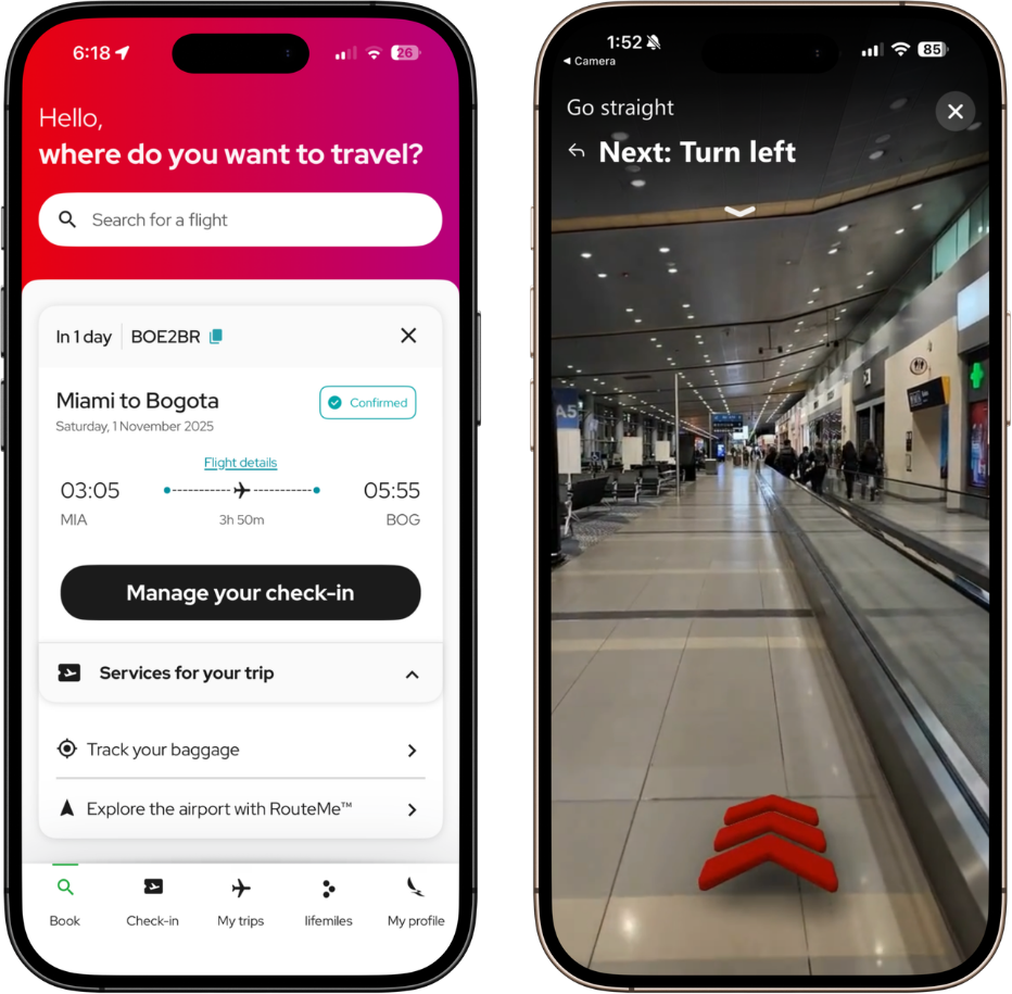Avianca passenger navigating the airport with RouteMe